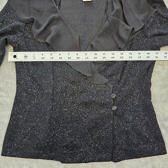 Vintage Alex Evenings Blouse Women's Petite Small Black Shimmery Wrap Top 80's - Picture 5 of 10